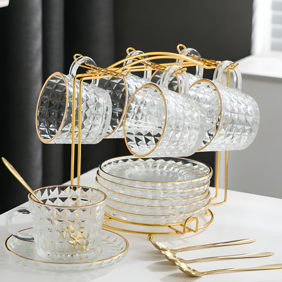 Glass Cups & Plate Set 6 Pcs